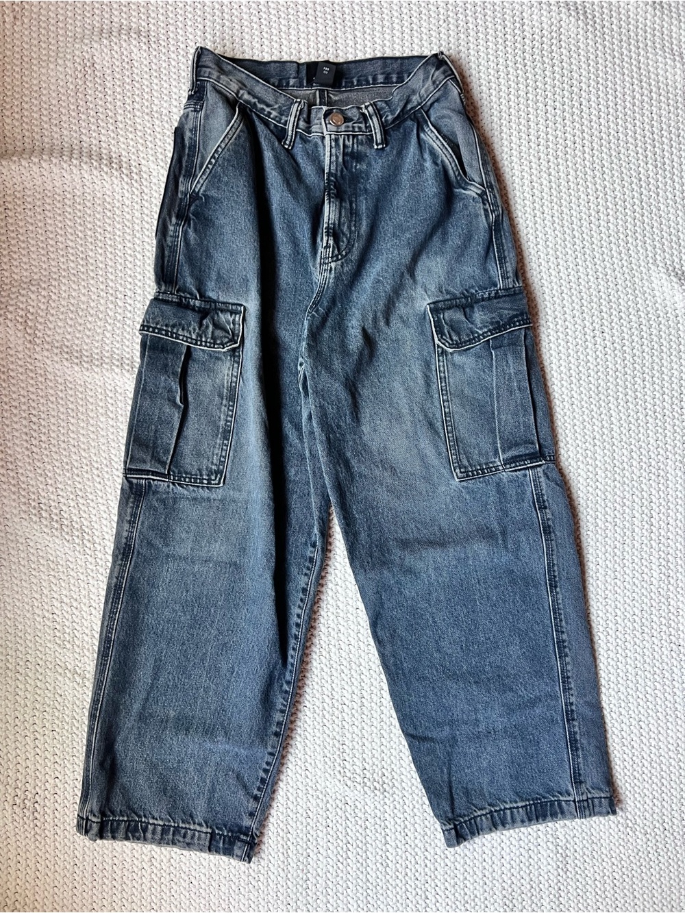 H&M 28x32 Baggy Fit Cargo Jeans Men’s Black Gray Washed Look Denim Pockets
